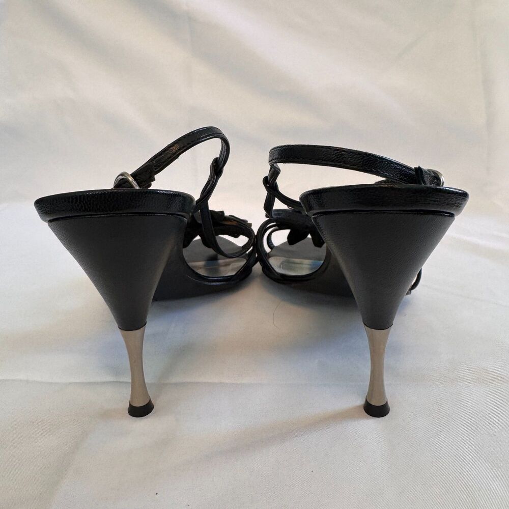 Mario Bologna Black Silver Strappy Sandal Stilleto Size 8.5 - Picture 7 of 8